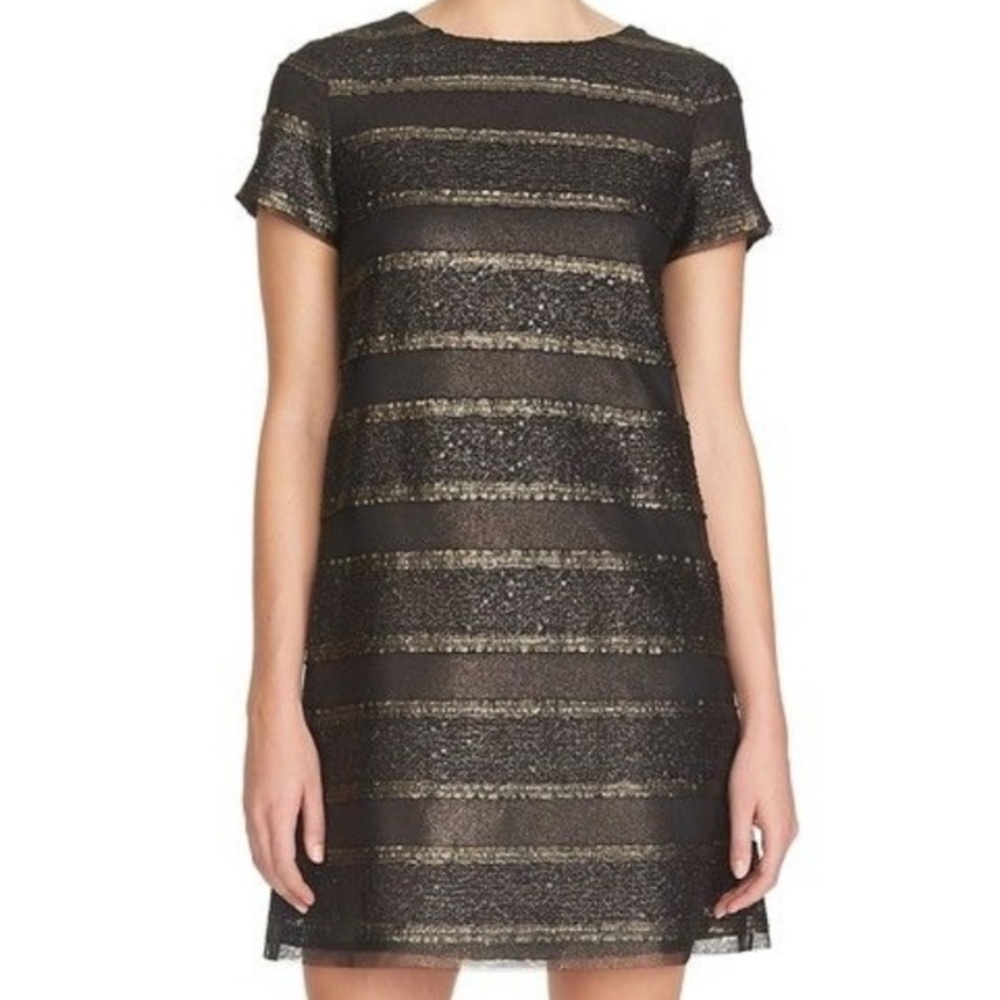 Cynthia Steffe Black and Gold Striped Mini Dress